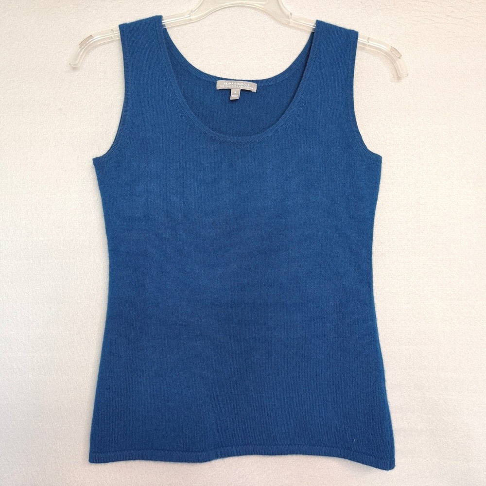 Neiman Marcus Cashmere Tank Top Womens Size S Blue Scoop Neck‎ Luxury Old Money